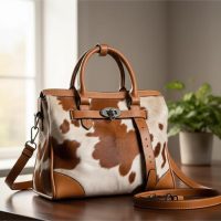 Brown and White Cowhide Tote Shoulder Bag | Women Leather Handbag | Cow Leather Bags