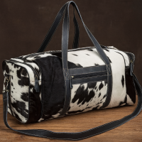 Black White Cowhide Duffel Bag | Large Cowhide Travel Bag | Gym Bag | Luggage Weekend Overnight Bag