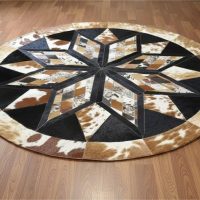 Round Cowhide Patchwork Rug | Western Home Decor | Cowhide Leather Carpet | Living Room Decor