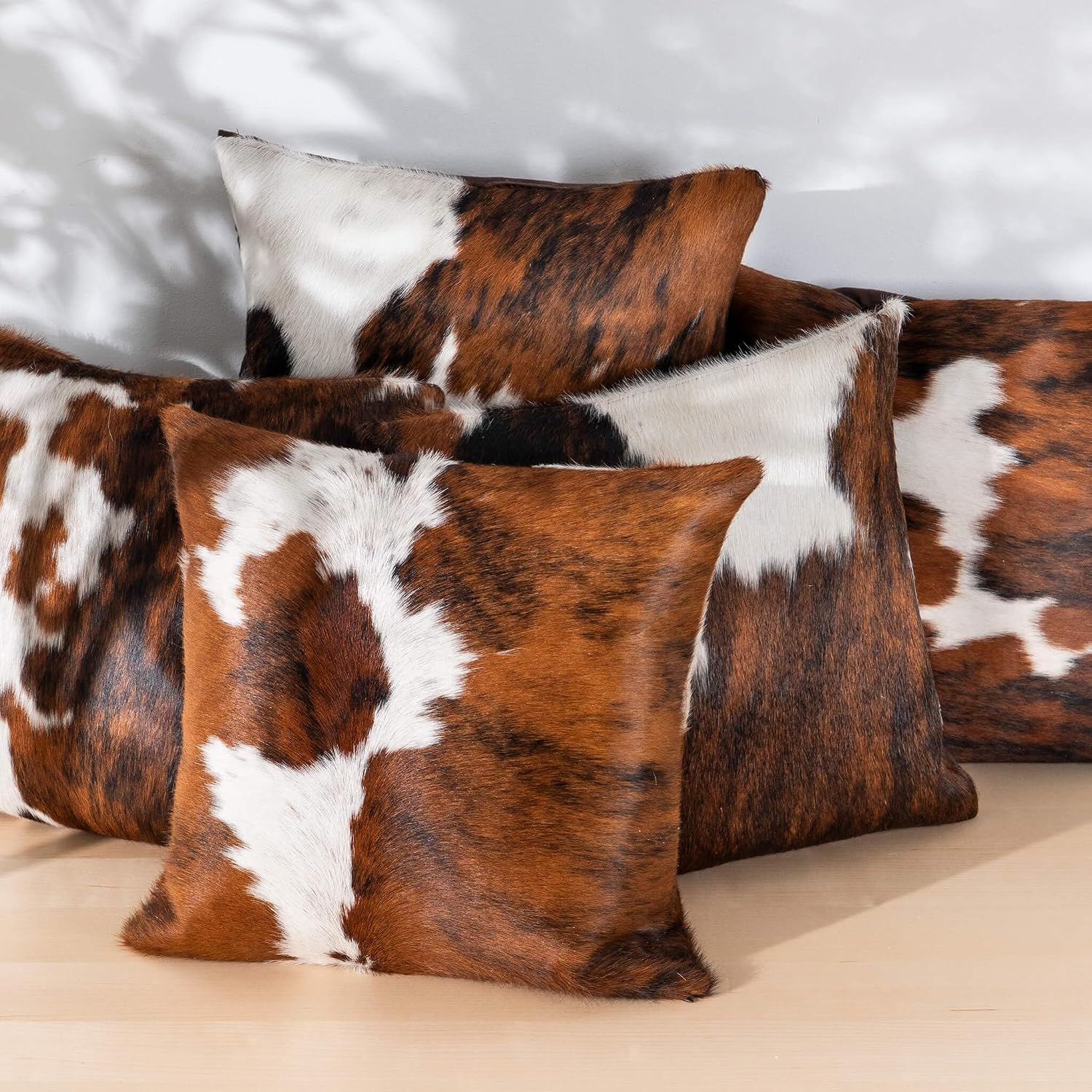 Premium Tricolor Cowhide Cushion Cover – Genuine Leather Decorative Pillow Case for Luxury Home Decor