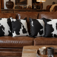 Black & White Cowhide Cushion Cover – Premium Genuine Leather Pillow Case | Rustic Farmhouse Decor | Handmade Hair-on Leather Cushion | FastLeather.pk